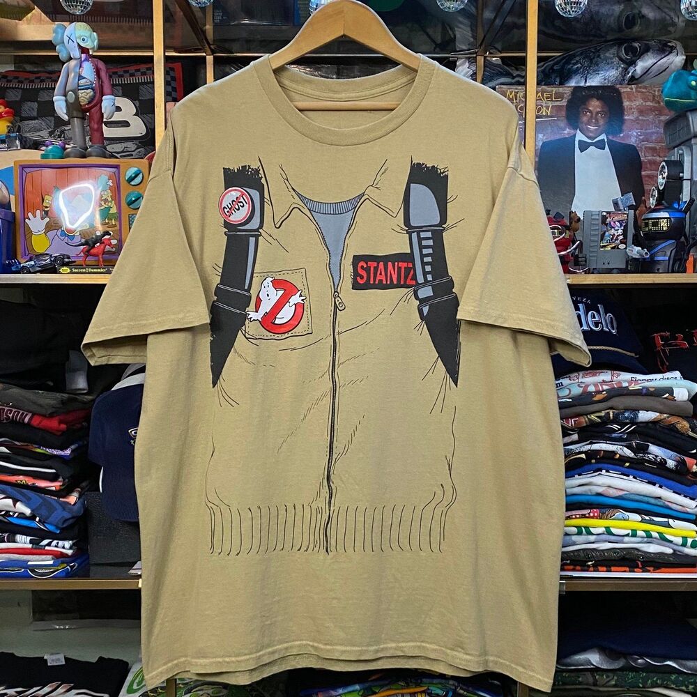 Ghostbusters Stantz Costume T-Shirt Mens XL Tan Proton Pack Graphic Halloween
